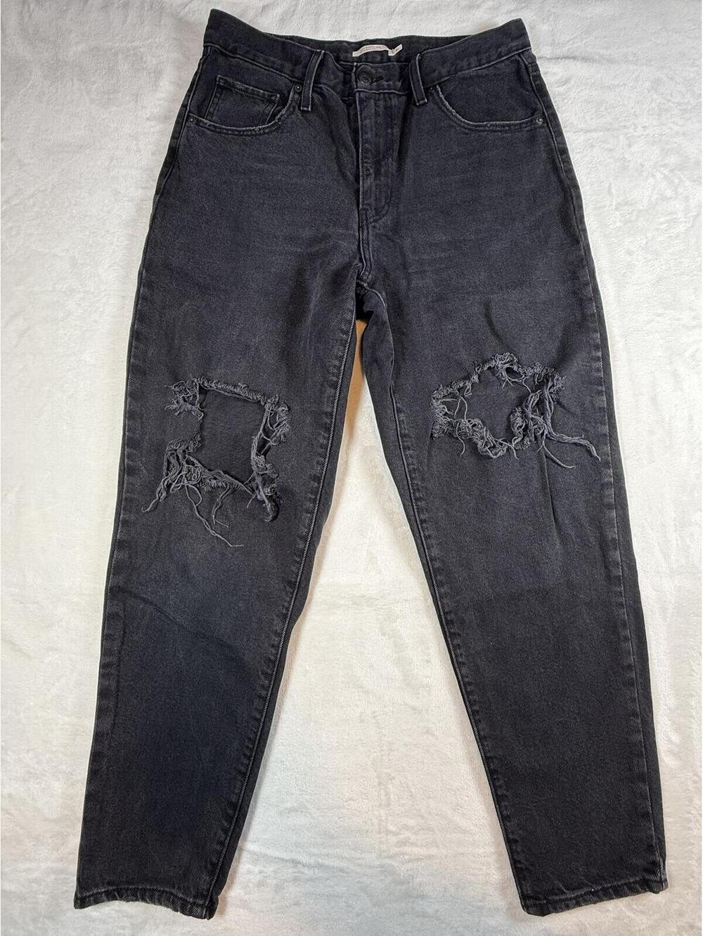 Levi's‎ High Waisted Mom Jeans Women's W31 L29 Black Distressed Ripped Knees
